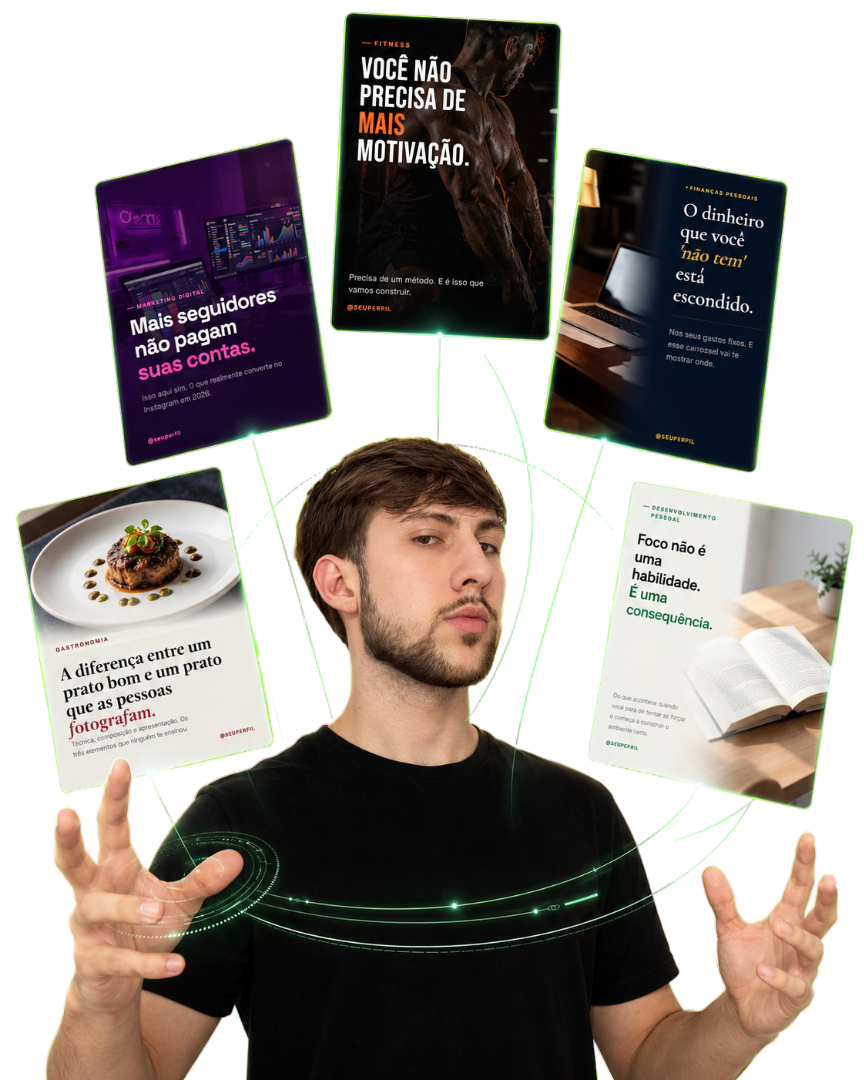 Lucas com capas de carrosséis ao redor